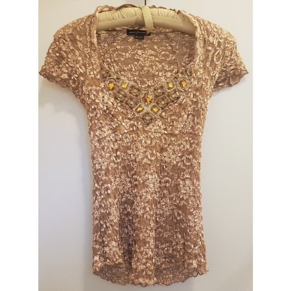 Anthropologie Tops - Anthro Ann Ferriday jeweled stretch lace top, OS